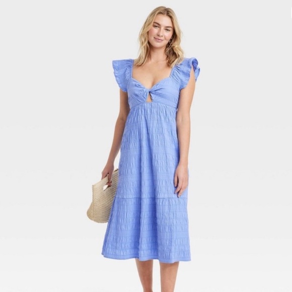 Universal Thread Flutter Short Sleeve Midi A-Line Dress - Blue - Picture 2 of 3